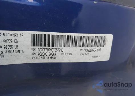 2012 Fiat 500 Sport z USA, uszkodzony, nr VIN 3C3CFFBR9CT357795